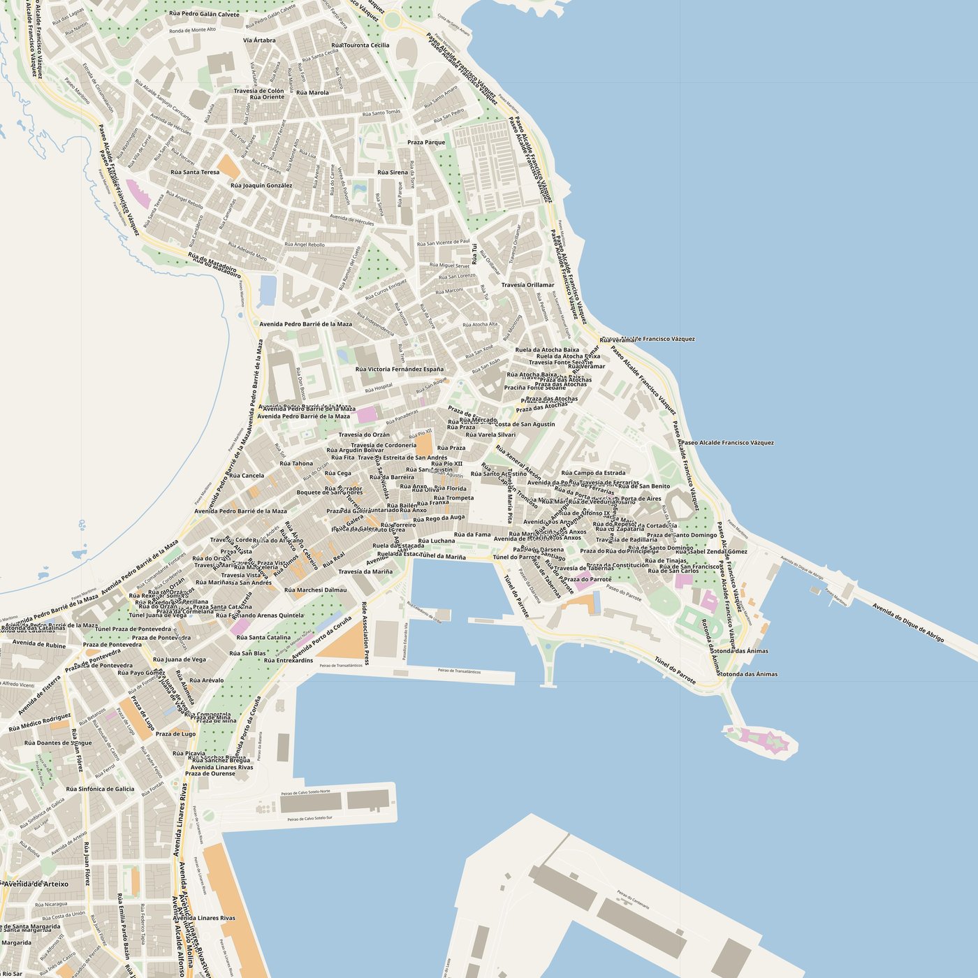 Printable PDF map of A Coruña, Spain — download for wall print